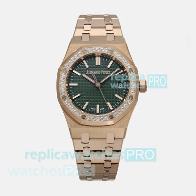 IPF Swiss Copy Audemars Piguet Royal Oak 15551ST Rose Gold Green Face Ladies' Watch 
